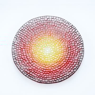 Gabriele Küstner, Fusing, Mosaikglas, Mosaicglass, Studioglas, Schliff, Schale, Teller, Rainbow, Regenbogen, Staatspreis