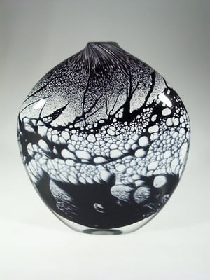 Xavier de Mirbeck, Studioglas, geblasene Kunst, Landschaft, Vase, schwarzweiss, Paris
