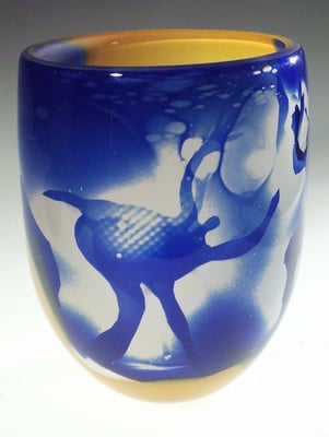 Lubomir Hora, Studioglas, Vase, Gefäß, Sandstrahl, Figur, München