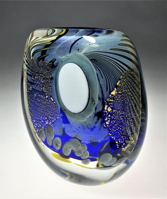 Eric Laurent, Studioglas, Hotglas, blownaway, Überfang, Kunsthandwerk, Vase, Flakon, Blattgold, verre soufflé