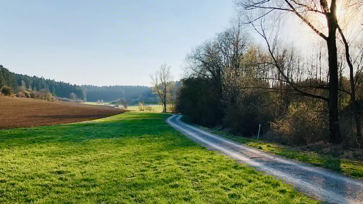 Rechts Lemles Fischweiher, Riedhaldeweg.