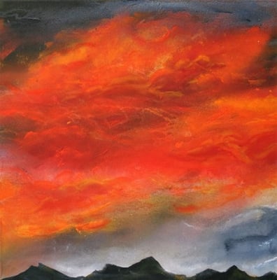 Abend Feuer    50x50x4        Acryl auf Leinwand
