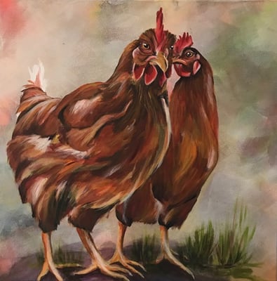 Hier gackern Wir   50x50  Acryl auf Leinwand