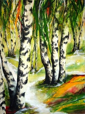 Birken im Wald     90x120    Acryl auf Leinwand.     20152200