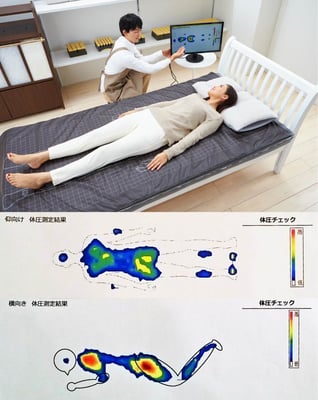 寝姿勢測定 横になった時の体圧を測定 / フィットする眠りを提案するスリープキューブ和多屋