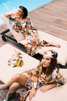 Right: 227 Terry Dress Print U08,  Left : 228 Valentina Top + 140 Gio skirt  Prints U08