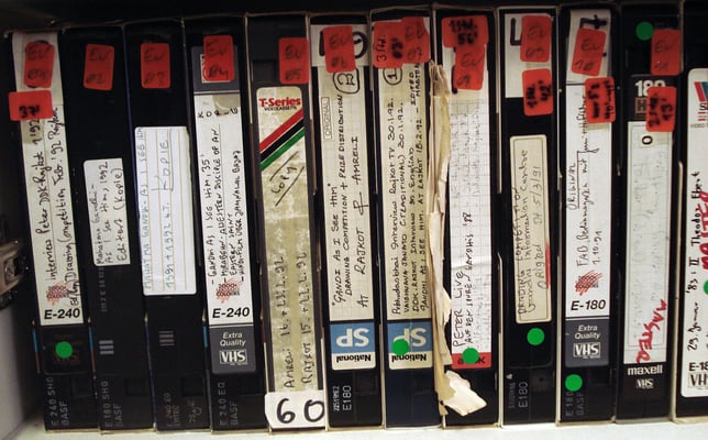 270 VHS-Video tapes containing films, footage and TV reports about Mahatma Gandhi and India's independence movement