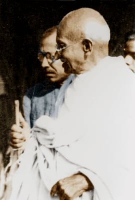 Prabhudas Gandhi and Mahatma Gandhi at Santiniketan, February 18, 1940.