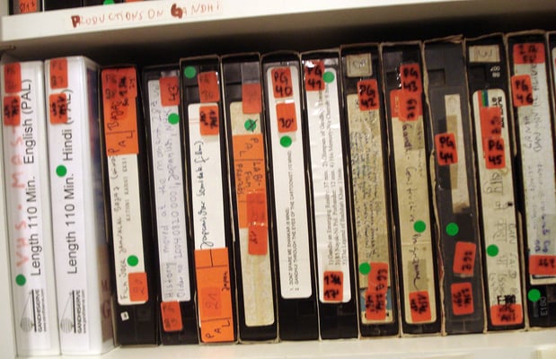 270 VHS-Video tapes containing films, footage and TV reports about Mahatma Gandhi and India's independence movement