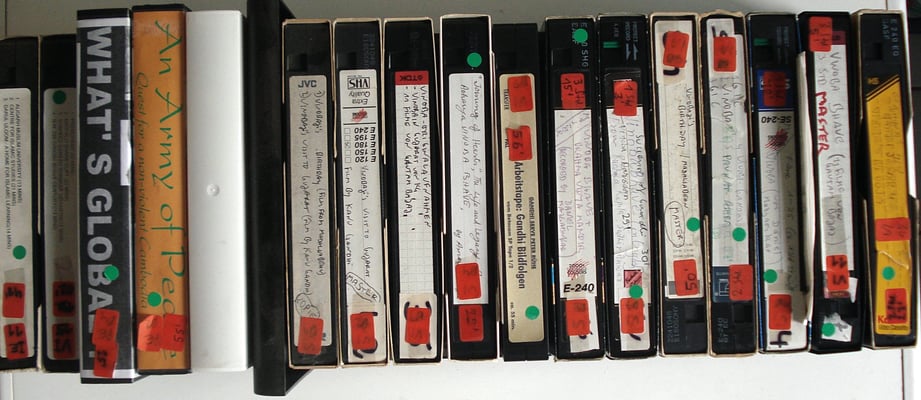 270 VHS-Video tapes containing films, footage and TV reports about Mahatma Gandhi and India's independence movement