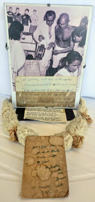 Prabhudas presented Peter with a handwritten Mantra from the Upanishads in Sanskrit and Hindi: "Om! May God protect us, may He support us, may we make joint progress, may our studies be fruitful, may we never harbor ill will against one another. Om shanti