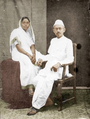 Prabhudas Gandhi and his wife Amba, c. 1935.