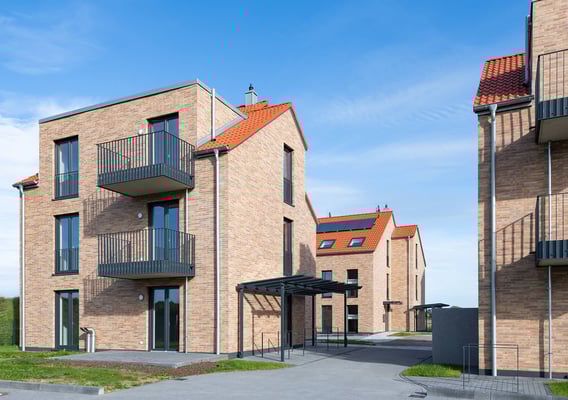 405 Neubau von 4 geförderten Wohnhäusern im Pater-Prinz-Weg in Köln-Rondorf, Blick auf Haus 1,2 und 3