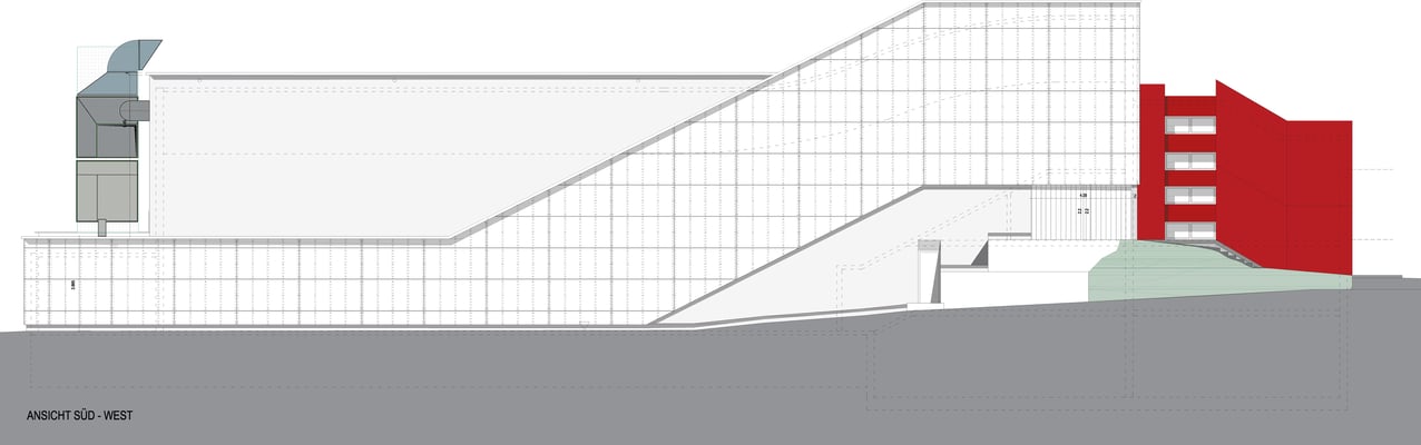 Sanierung Sporthalle Johannes Gutenberg Realschule in Dortmund, Ansicht Süd-West