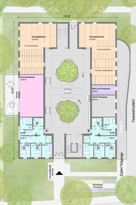 Studierendenwohnheim Pariser Straße in Bonn, Grundriss Erdgeschoss