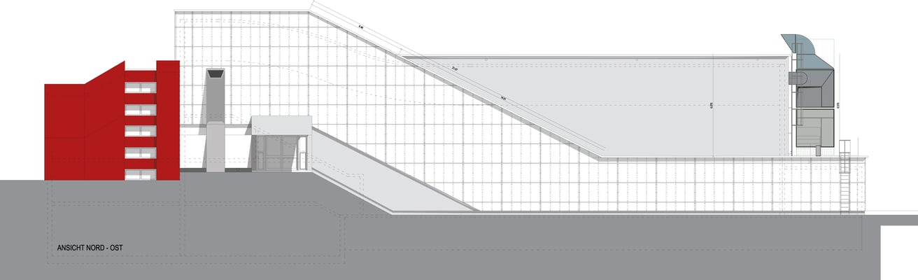 Sanierung Sporthalle Johannes Gutenberg Realschule in Dortmund, Ansicht Nord-Ost