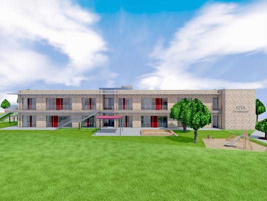 Neubau Kita mit Familienzentrum in Bergheim-Ahe, Ansicht Süd-West