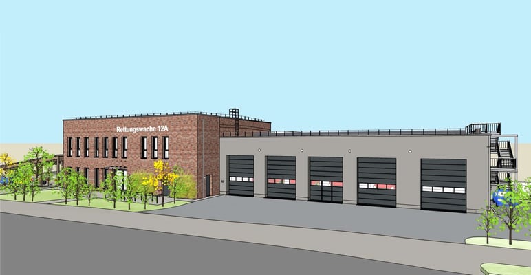 Neubau Feuerwache 12a in Dortmund-Huckarde, Perspektive Vorderseite
