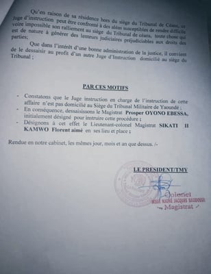 Ordonnance portant remplacement du magistrat Ebessa par le Lt colonel Florent Sikati page 3