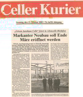 Eingescannter Zeitungsartikel über das Autohaus Fischer aus dem Jahr 2000.