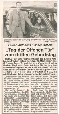 Eingescannter Zeitungsartikel über das Autohaus Fischer.