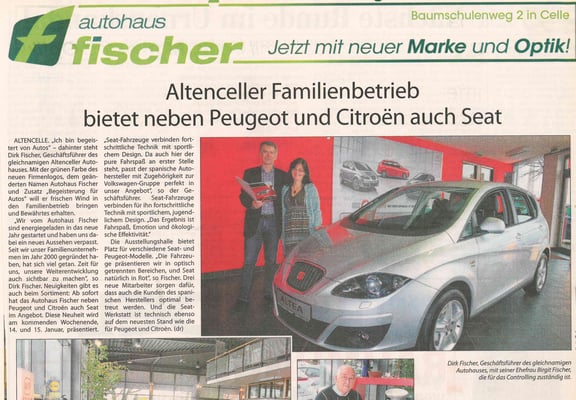 Eingescannter Zeitungsartikel über das Autohaus Fischer.