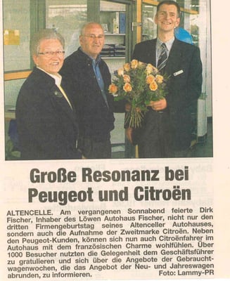 Eingescannter Zeitungsartikel über das Autohaus Fischer.