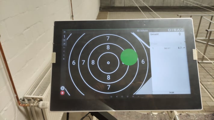 Der erste aufgezeichnete Schuss unserer DISAG-Schießanlage.
