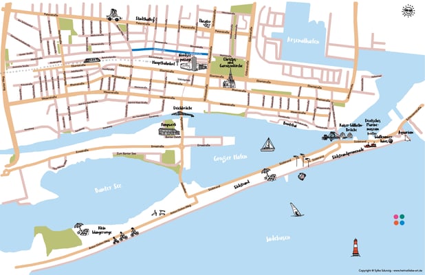 Illustration Map Wilhelmshaven für die Wilhelmshaven Touristik & Freizeit GmbH