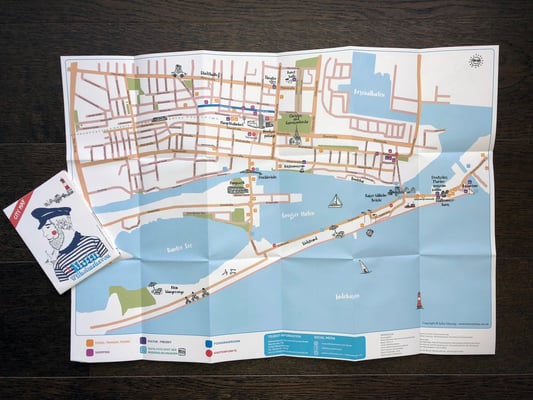 Kunde: Wilhelmshaven Touristik & Freizeit GmbH | Skills: Illustration, Grafik, Layout und Umsetzung Stadtplan - Vorderseite.