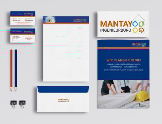 Kunde: Ingenieurbüro Mantay | Skills: Idee, Grafik, Logo-Gestaltung, Layout und Umsetzung Coporate Identity Set. 