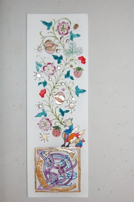 Réalisation d'un marque-pages enluminé en stage de découverte de l'enluminure chez SC-enluminure