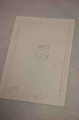 Réalisation d'une lettrine en stage de découverte de l'enluminure chez SC-enluminure