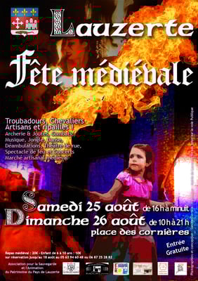 Affiche pour les médiévales Lauzerte 2018 réalisation Sandra Clerbois