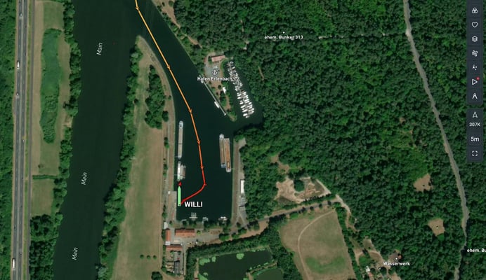 Ankunft im Schutzhafen Erlenbach am Main Kai (© MarineTraffic)