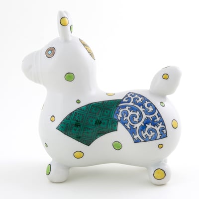 九谷焼ロディの画像　RO-2　浮田健剛作　古九谷風扇面文水玉　上代30000円