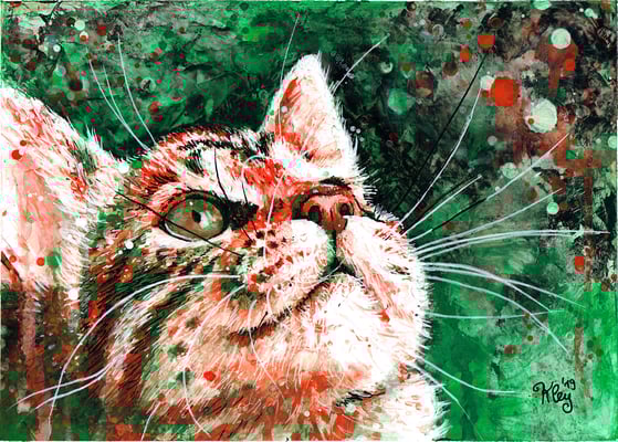 "orange-grüne Katze" Acryl auf Spezialpapier A4