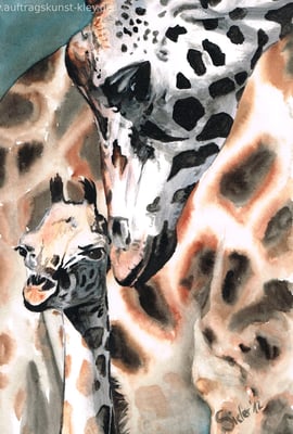 "Giraffen" Mischtechnik auf Aquarellpapier 20x30cm