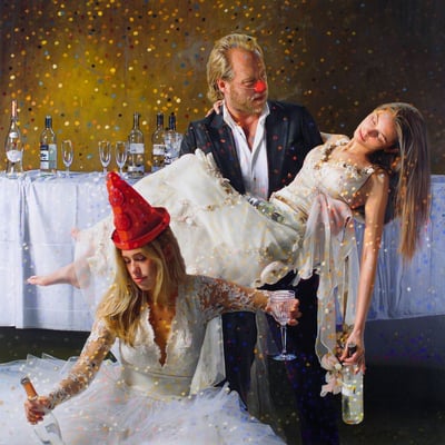 SOLD. Tos Kostermans, After Party 1 AM, Mixed Media on canvas,  115 x 115 cm