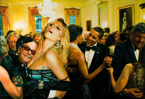 Tos Kostermans, Party in the White House, Mixed Media on canvas, 140 x 100 cm 