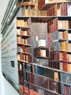 Ship section Bas-relief in salvaged wood 185 x 195 x 16 cm | Price on request