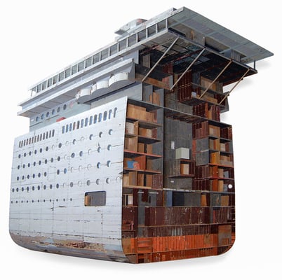 Ship section Bas-relief in salvaged wood 185 x 195 x 16 cm | Price on request