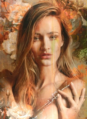 Tos Kostermans, Rococco Woman, Mixed Media on canvas, 117 x 160 cm 