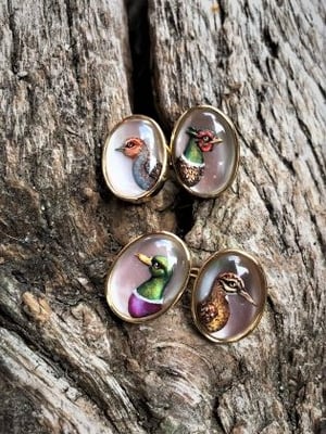 Manschettenknöpfe, handkoloriert, Tiere, Motive können ausgesucht werden ,750 roségold, Handarbeit, 