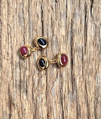 Manschettenknöpfe, vergoldet, Saphir, Rubin, klassisch, individuell
