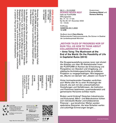 Einladung Open Studios und Ausstellung scenes never rest Platform München