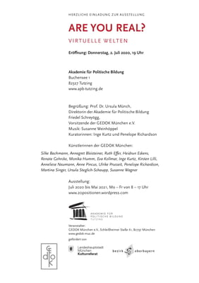 Einladungskarte Are you real? 2.7.2020, Akademie für Politische Bildung, Tutzing