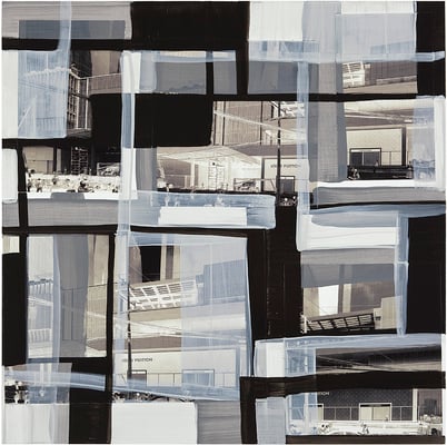 Monika Humm, Men at Work 17, Mischtechnik auf Holz, 80x80x3,5 cm. Foto: Georg Szabo Photography