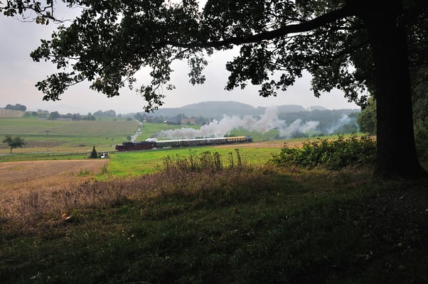 Es war der Abschied von 52 8080 vom Sebnitztal, ab März 2013 wird die Maschine abgestellt. Hier dampft der Zug bei typischen Herbstwetter durch die Steigung von Krumhermsdorf. 22.09.12