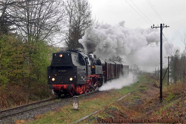 Anlässlich der Sebnitzer Blumentage 2008 gab es diesen kleinen, aber feinen Sonderzug mit 65 1049-4, nur das Wetter spielte leider nicht mit, der Zug befindet sich hier bei Pirna-Copitz, 19.04.2008, Foto: Hans Peter Waack